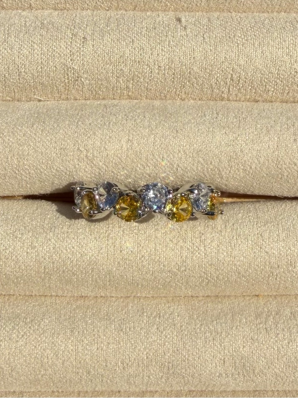 Open Adjustable Yellow & Clear Crystal Rhinestone Statement Ring - Picture 3 of 4